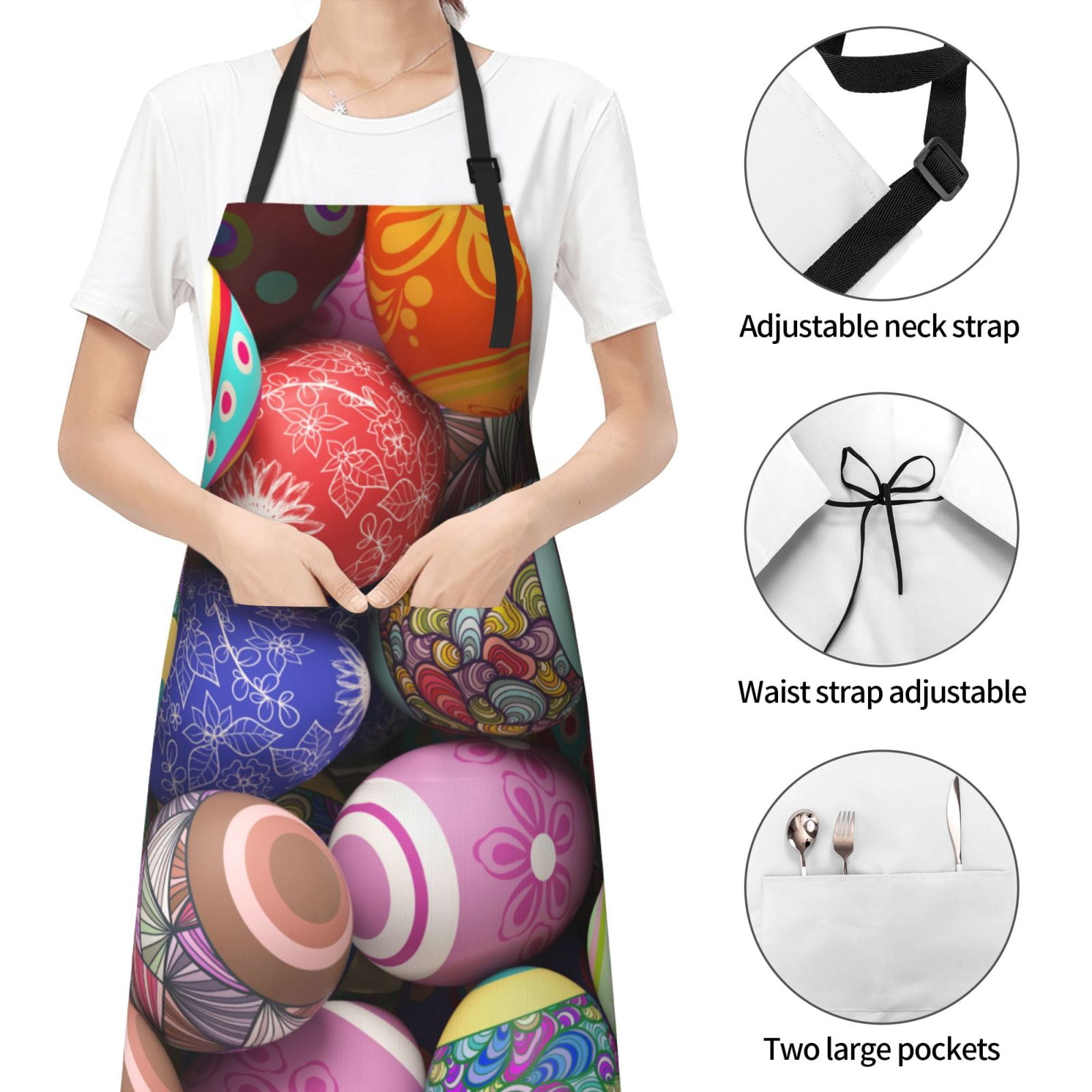 Kdxio Easter Eggs1 Apron with Pockets Adjustable Kitchen Aprons for Men Women Waterproof Aprons for Cooking,Drawing,Crafting, Baking Household Cleaning