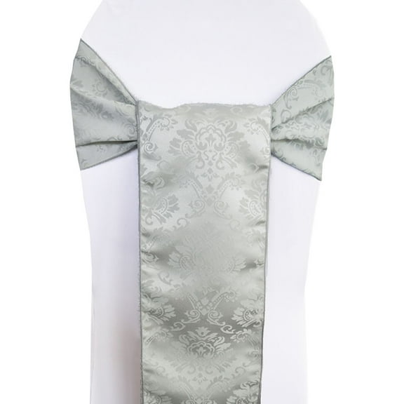 Wedding Linens Inc. (5pcs) Damask Polyester Jacquard Chair Sashes for Wedding Events Banquet Decor Chair Bow Ties Chair Sash Tie Backs Party Decoration Supplies - Silver