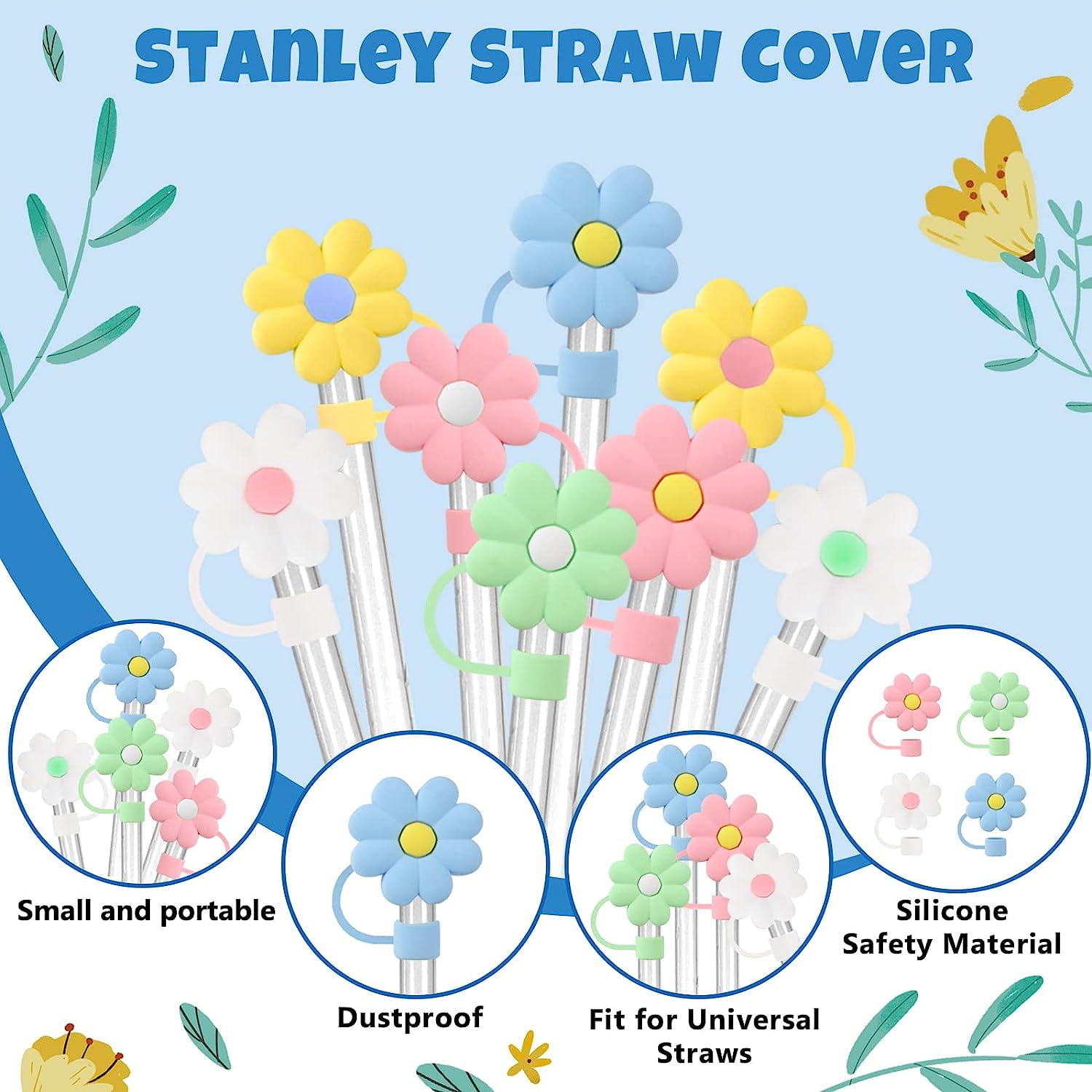  Small Straw Cover Cap,10pcs Soft Silicone Straw Cover Cute  Reusable Drinking Straw Plugs Drinking Straw Dust Caps Lids Dust-Proof Straw  Tips for 6-8 mm Straws（Not suitable for Stanly straws） : Home