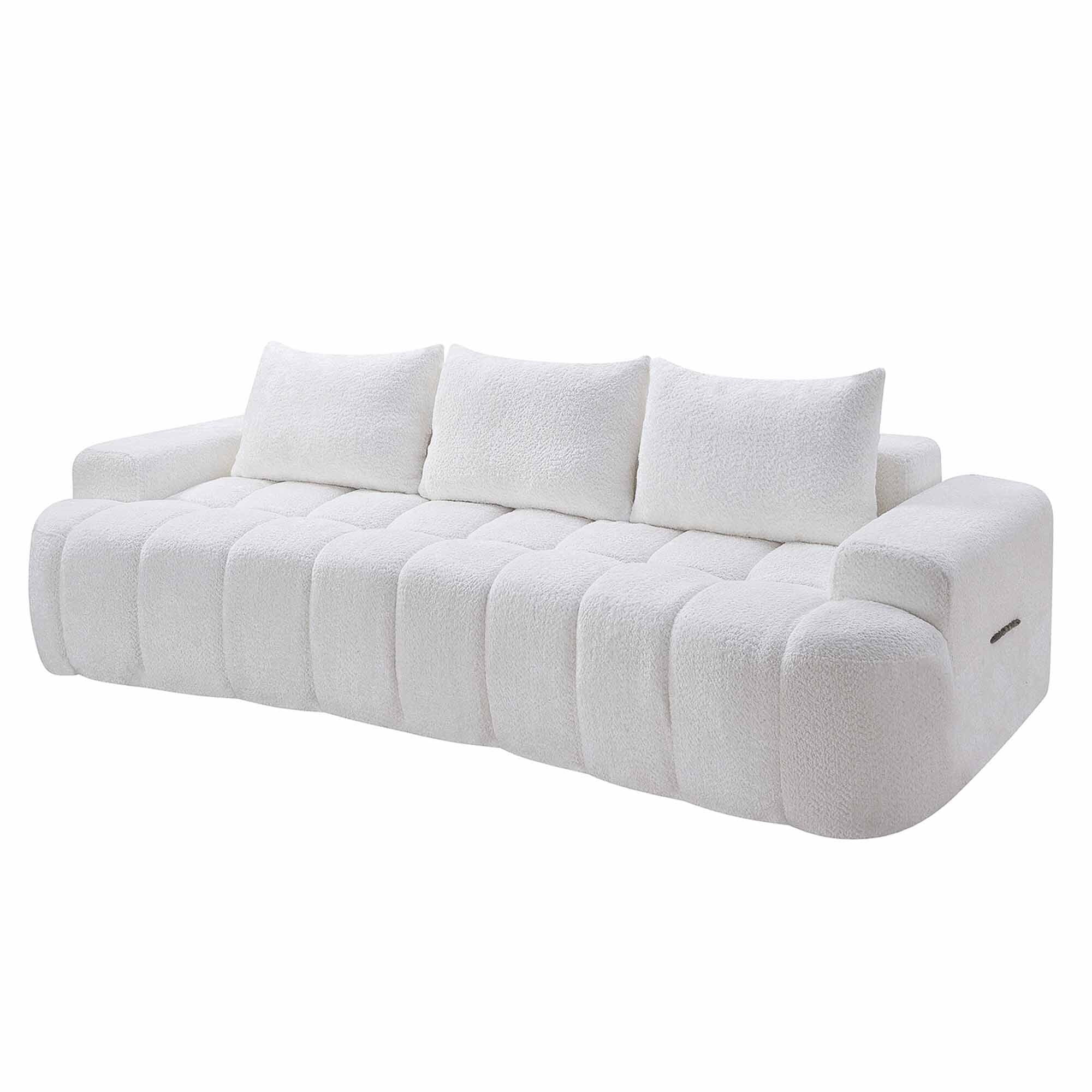 Lunale 100" Curved Boneless Sofa, 3-Seater Cloud Couch, No Assembly Required, Modern Floor Sofa for Living Room, White