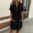 thumbnail image 2 of Womens Short Sleeve Dresses for Ladies Vneck Plain Midi Knee High Summer Fall Dresses Button Up 2025 Clothes Fashion Y2K, 2 of 6