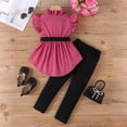 thumbnail image 4 of Zpanxa Girls Sets Solid Color Flying Sleeve Stand Collar Ruffled Short Sleeve Top and Long Pants Set 6 Years, 4 of 7