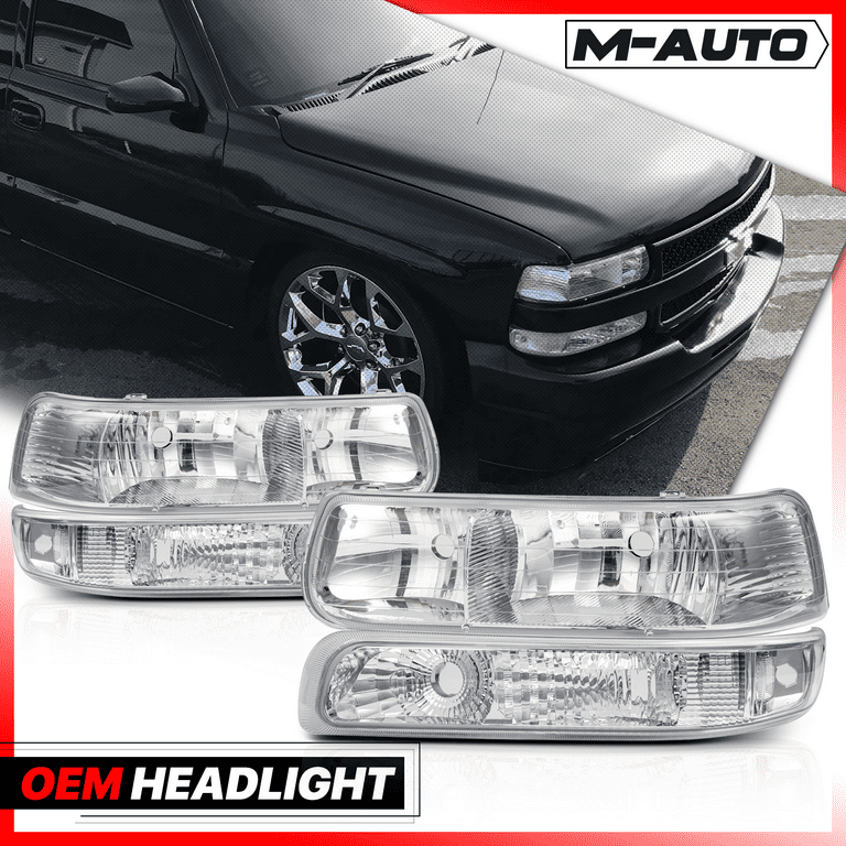 M-AUTO Pair Replacement Headlight Assembly for 99-02 Chevy Silverado 1500HD  2500HD 3500HD / 00-06 Suburban 1500 2500 Tahoe