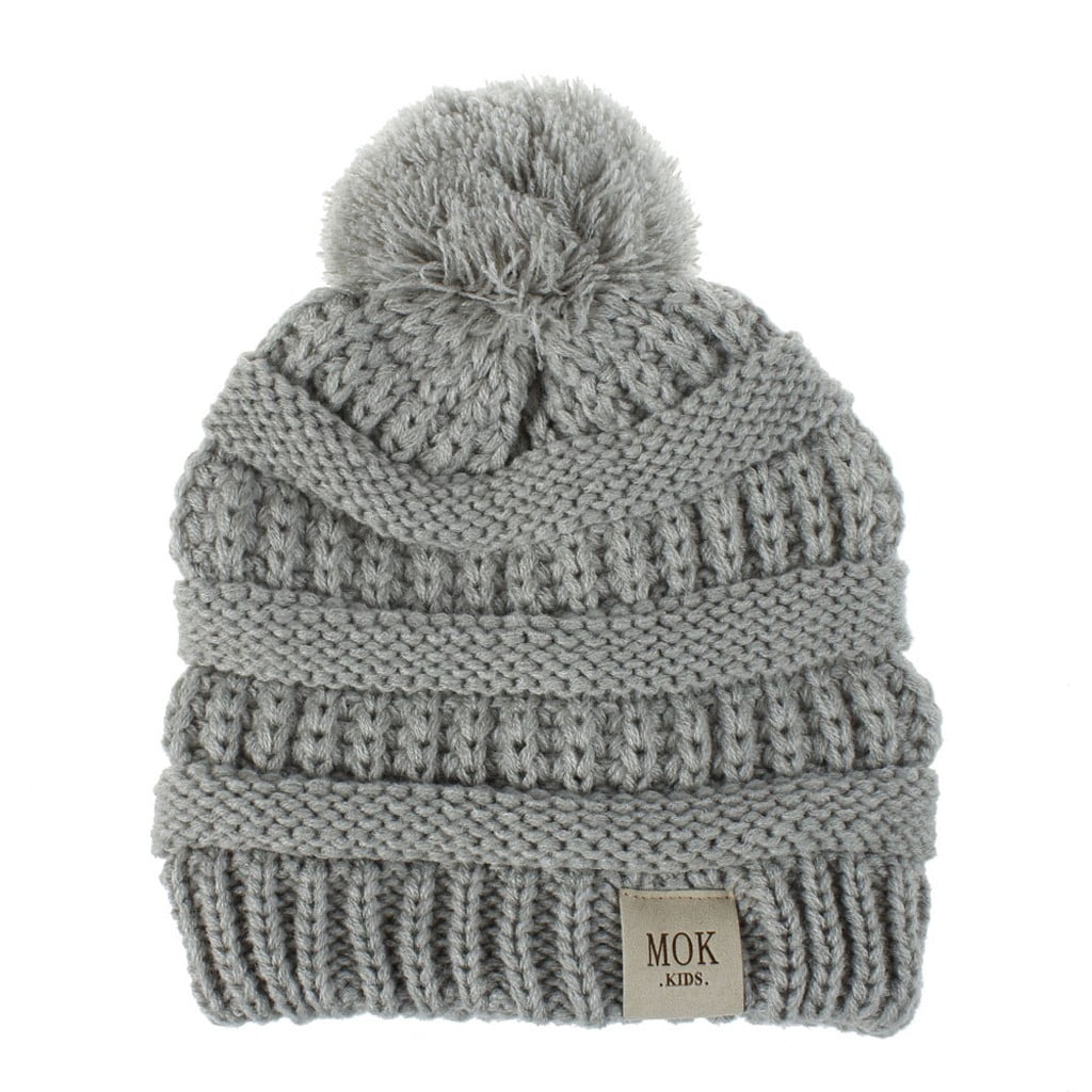 Girls Boys Child Hat Keep Warm Winter Knitted Hat Wool Hairball Ski Hat Beanie 