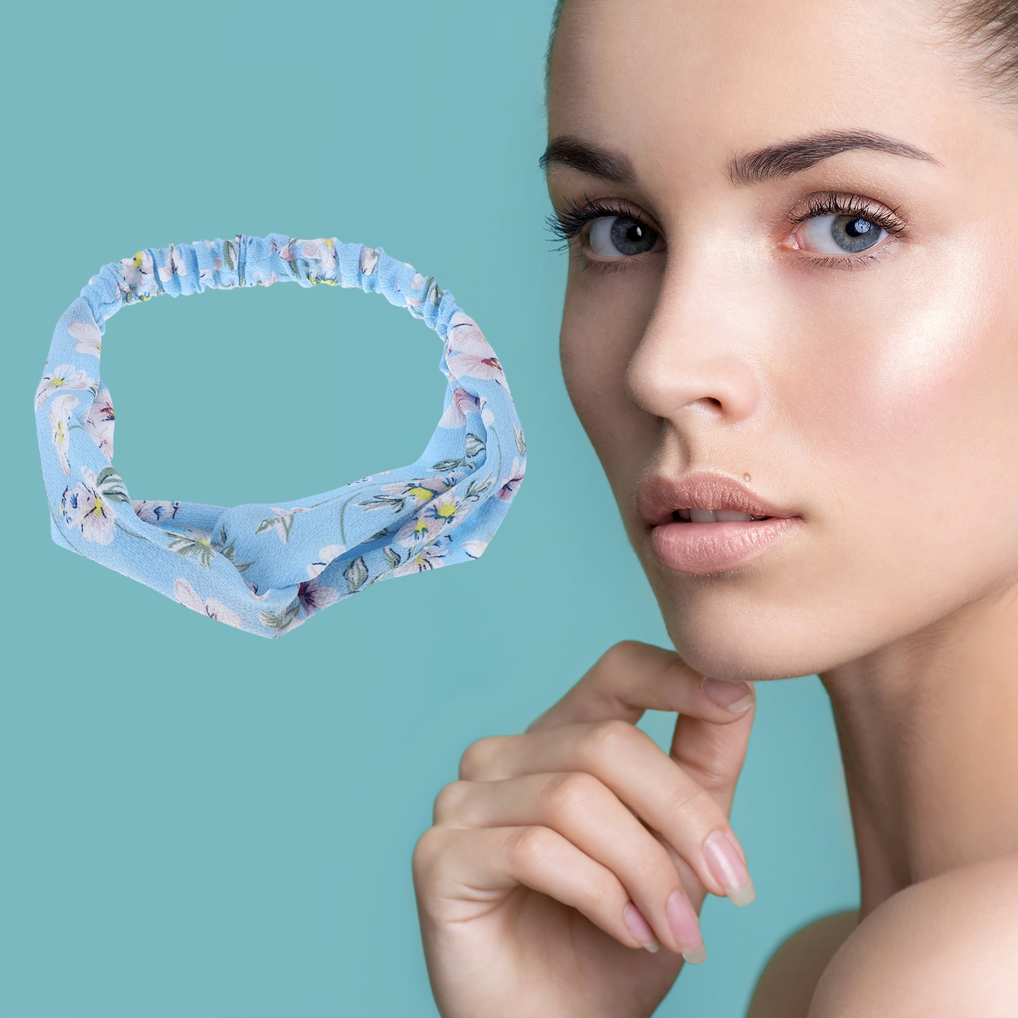 Unique Bargains Fashion Phalaenopsis Pattern Elastic Hairband 1 Pc Light Blue