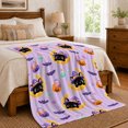 thumbnail image 6 of Whimsical Halloween Cats Bats Candy Crescent Moons Kids, Playful Pet Portrait Pattern, Warm Flannel Blanket for Living Room and Bedroom, Cat Lovers Halloween Gift, Pet Lover Home Decor, 6 of 7