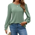 thumbnail image 2 of SHINE UP Long Sleeve Shirts for Women Casual Eyelet Top Crewneck Blouses, 2 of 9