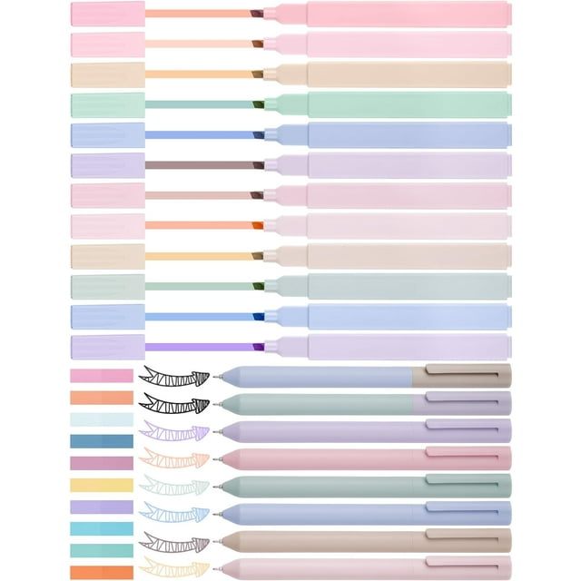 wqlpp-Morandi Colors Bible Note-Taking Kit 12 Highlighters + 8 Gel Pens + 200 Sticky Notes In Clear Box, Ergonomic Design with Fade-Resistant Soft-Toned Pastel Ink for Journaling & Creative Expressio