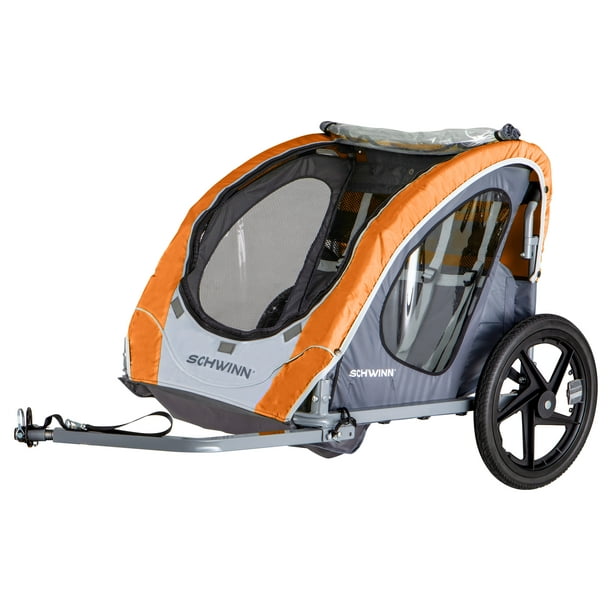 Schwinn Shuttle foldable bike trailer, 2 passengers, orange