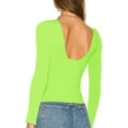 thumbnail image 6 of QAFOPEH Women Low-Cut V Neck Long Sleeve Solid Color Slim Cropped Top, 6 of 7