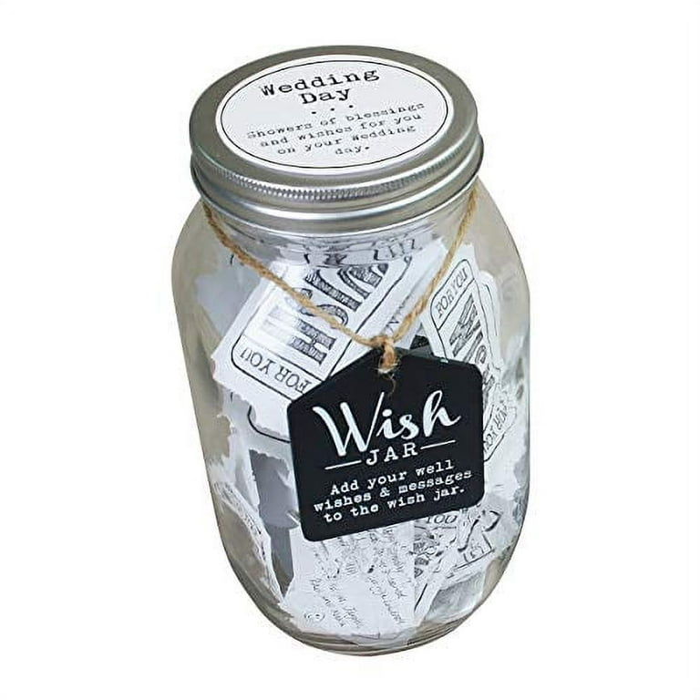 TOP SHELF Wedding Wish Jar ; Unique and Thoughtful Gift Ideas for Newlyweds  ; Novelty Gift for Bridal Shower, Engagement Party, and Wedding Reception ;  Kit Comes with 100 Tickets and Decorative Lid 