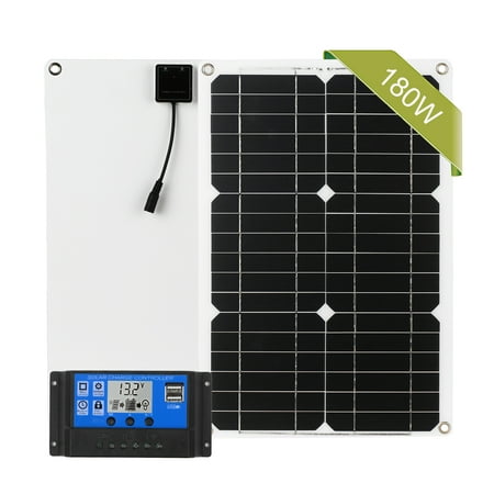 180W Solar Panel Kit Dual USB Port Off Grid Monocrystalline Module with Solar Charge Controller SAE Connection Cable Kits