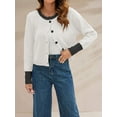 thumbnail image 4 of Women'S Cropped Cardigan Sweaters Fall Long Sleeve Open Front Button Down Color Block Knit Outwear Coats White S, 4 of 8
