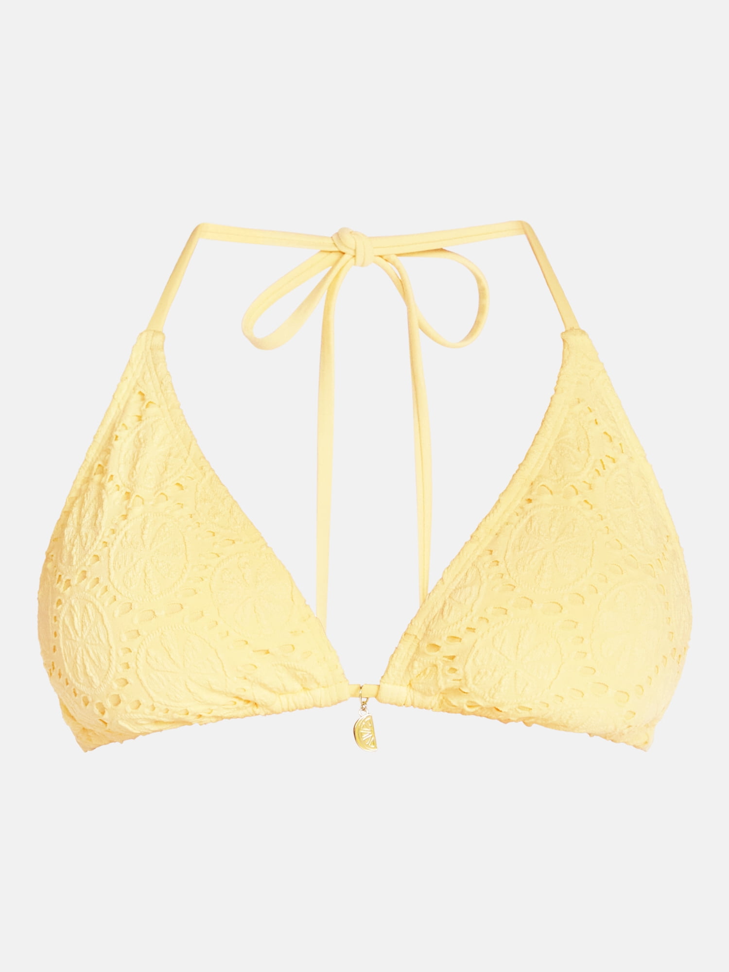 No Boundaries Lemon Eyelet Triangle Bikini Swim Top, Women's XXS-XXL