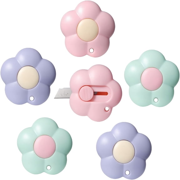 EXLEAF 2026 New 6 Pieces Mini Box Cutter Retractable Utility Knife Letter Opener Paper Envelope Portable Cutter with Hole for Home Office and Diy Project