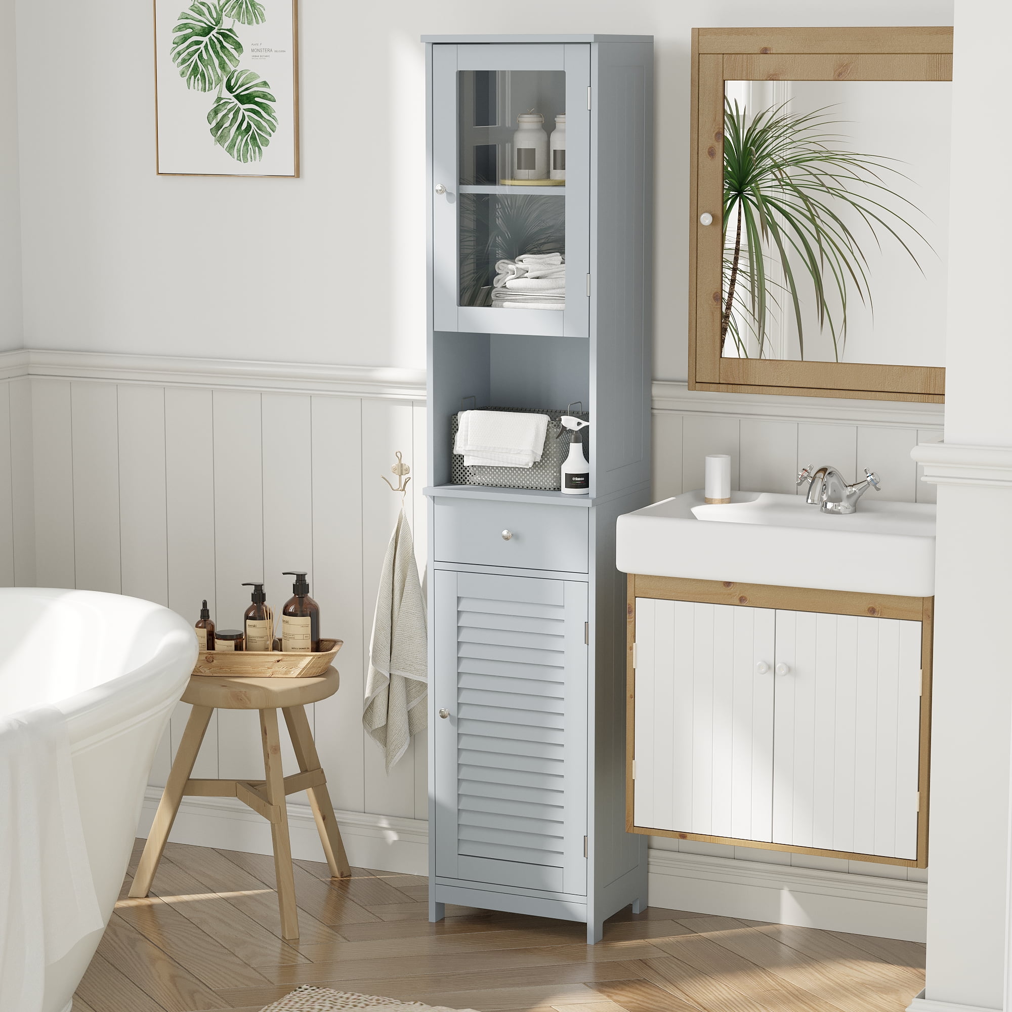 Bathroom Storage Cabinet 71 inches Tall Vertical Floor Freestanding ...