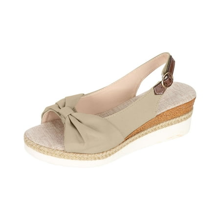 

OAVQHLG3B Wedge Sandals for Womens Dressy Summer Bow Slingback Sandal Peep Toe Comfort Shoes Platform