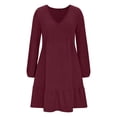 thumbnail image 2 of Puyaiuu Women's V-Neck Brushed Knit Dress, Long Sleeve Ribbed Stripe Detail, Cozy Bodycon Style for Fall Winter Gift, 2 of 8