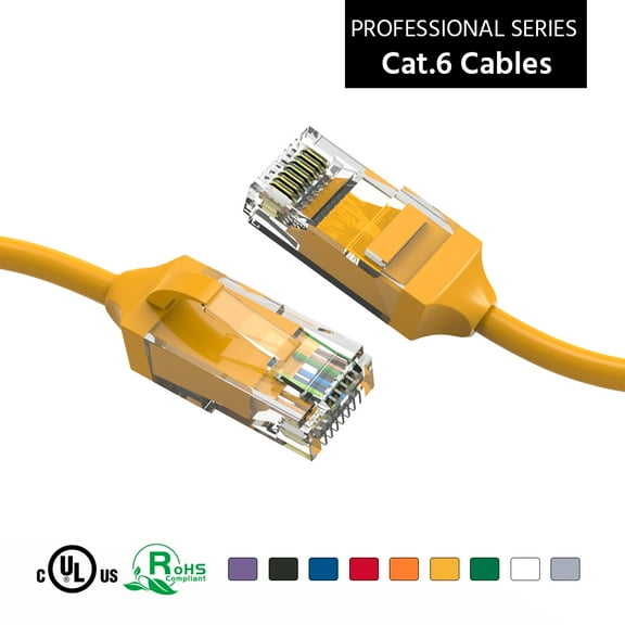 ACCL 9Ft Cat.6 28AWG Slim Ethernet Network Cable Yellow, 1 Pack