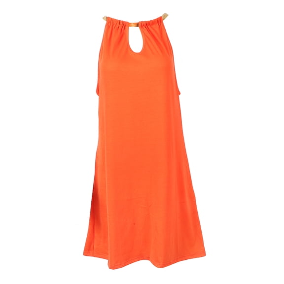 IDEANATEGRATE Girls Halterneck Dress Sleeveless Fitted Orange 1Set Casual Wear