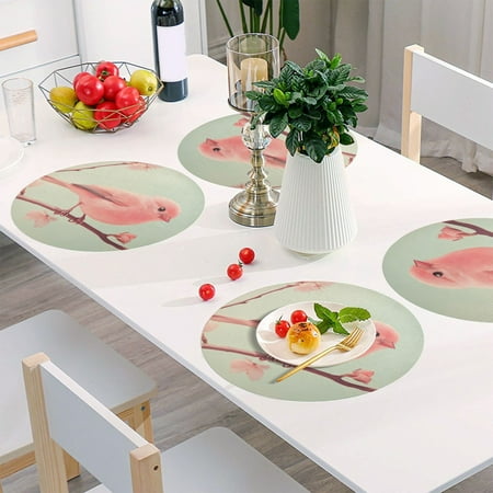 

Round Grid Placemat One Sizex1 Round Placemat PVC Plate Mat，15.4 Inch Non-Slip and Heat Resistant Table Placemat Dining Room Placemat Cute Pink Bird3