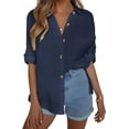 thumbnail image 7 of Scacto Womens Cotton Button Down Shirt Casual Long Sleeve Loose Fit Collared Linen Work Blouse Tops with Pocket, 7 of 7