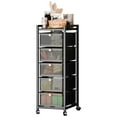 thumbnail image 4 of 4/5/6 Tiers Slim Rolling Storage Cart, Fruit Vegetable Storage Cart, Narrow Metal Storage Cart with Pull-Out Basket, Fruit Vegetable Metal Wire Shelf for Living Room, Kitchen-Black,6 Layers, 4 of 8