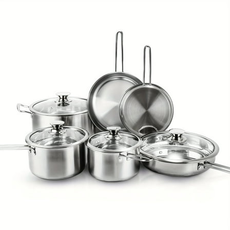 FANRUINA 10 Piece Stainless Steel Pots And Pans Set For All Stovetops Induction Compatible Cookware Set Kitchen Cooking Essentials