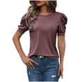 thumbnail image 1 of Besolor Tuniques d'Été pour Femmes Hauts Tendance Col Rond Manches Courtes Bouffantes Chemises Décontractées Blouses pour Sorties, 1 of 6