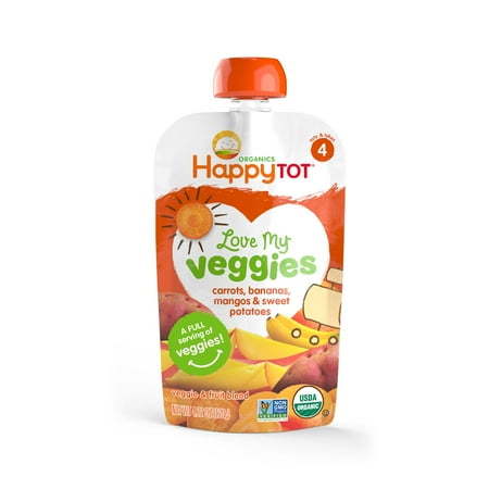 Happy Tot Love My Veggies, Stage 4, Organic Toddler Food,Carrot, Banana, Mango & Sweet Potato, 4.22 Oz