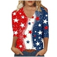 thumbnail image 6 of Xdegoge Patriotic Shirts for Women 4th Of July Tops USA American Flag Heart Stars and Stripes V Neck Three Quarter Sleeve Casual Lightweight Summer Independence Day Graphic Tees, 6 of 7