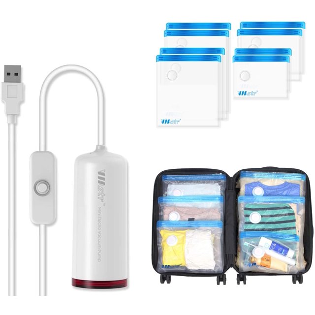 VMSTR Travel Vacuum Storage Bags with USB Electric Pump, Medium Small Space Saver Bags for Travel and 3D Printer Filament Storage Kit(8 PCS)