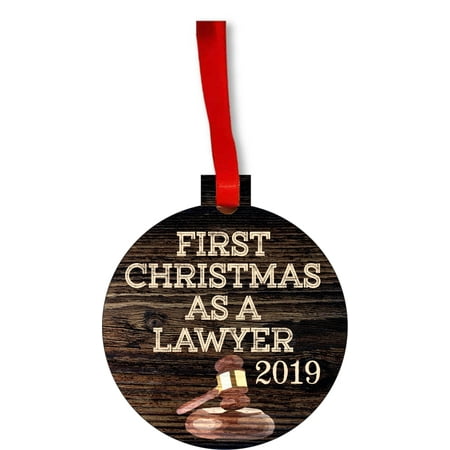First Christmas as a Lawyer 2019 Career Job Gift Appreciation 1st Ornaments Round Shaped Flat Hardboard Christmas Ornament Tree Decoration - Unique Modern Novelty Tree Décor