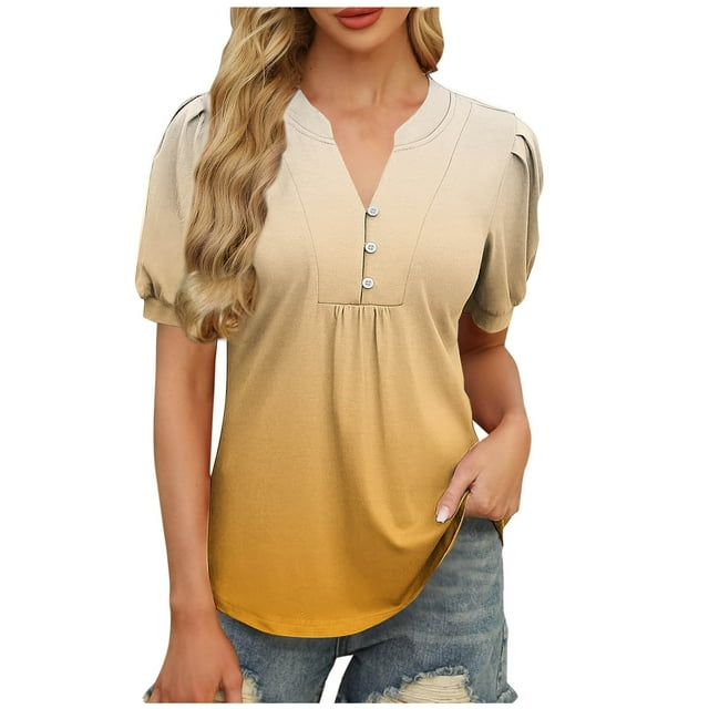 Liquidation d'Économies! Hauts pour Femmes Grande Taille, Blouse d'Été à Manches Courtes pour Femmes, Blouse Décontractée à Imprimé à Col en V à Manches Courtes pour Femmes
