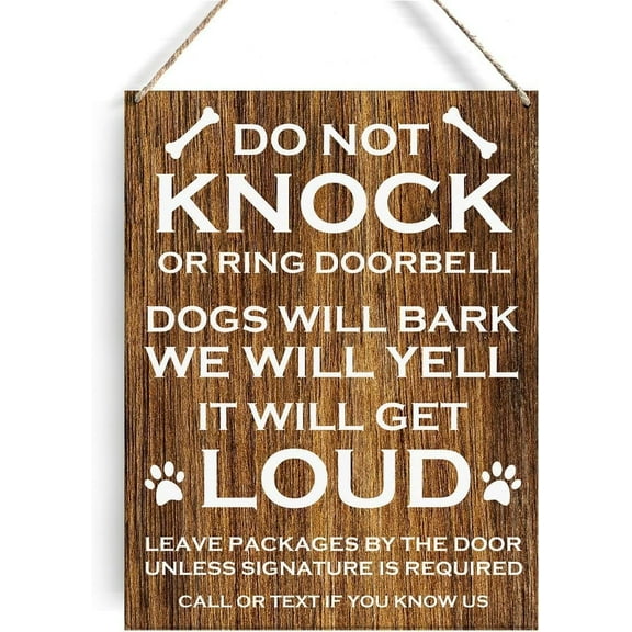 Dog Lovers Signs Wall Decor Rustic Do Not Knock or Ring Doorbell Dogs will Bark Wooden Hanging Sign Decoration for Home Room Door Accessories Poster Gifts 5x10 Inch