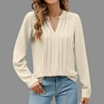 thumbnail image 2 of tarylea Business Casual Tops V Neck Pleated Shirts Long Sleeve Solid Color Blouse Trendy Loose Dressy Fall Office Shirts, 2 of 7