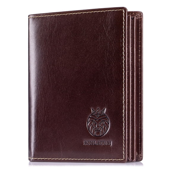 SCHLATUM RFID Wallet for Men Genuine Leather Large Capacity Vertical Bifold Wallet with 16 Card Solts 2 Cash Pockets, Black