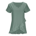 thumbnail image 4 of Womens Summer Shirts Fashion Mesh V Neck Tunic Tops Elegant Ladies Fitted Tops Pleated Petal Short Sleeve Blouses, 4 of 6
