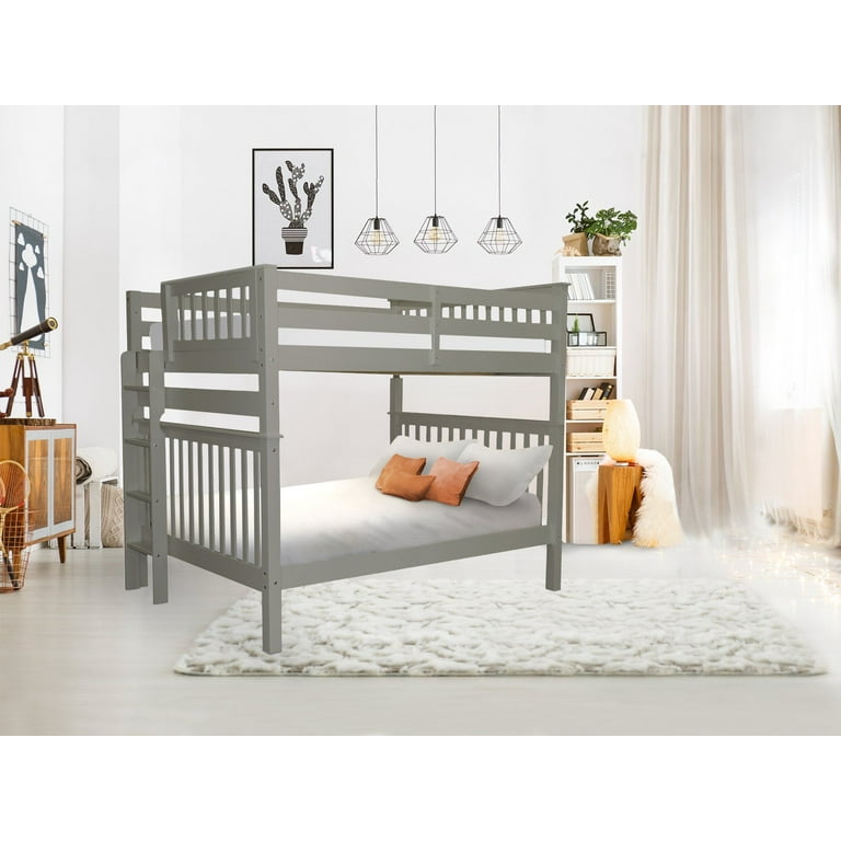 Bedz King Bunk Beds Full over Full Mission Style with End Ladder Gray