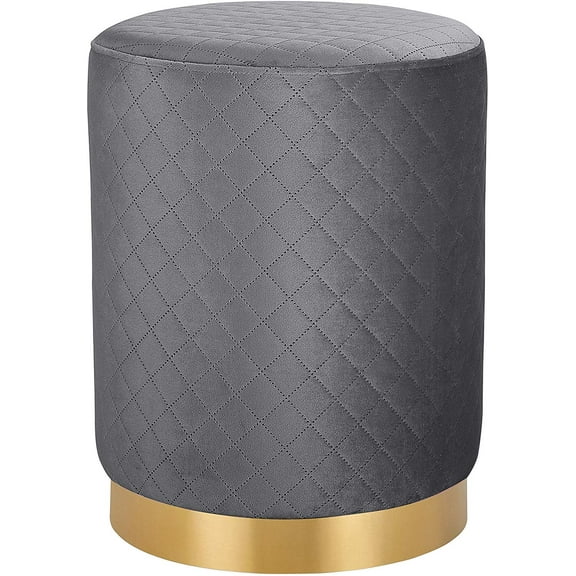 BirdRock Home Round Velvet Ottoman Foot Stool with Lattice - Grey