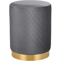 BirdRock Home Round Velvet Ottoman Foot Stool with Lattice - Grey