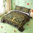 thumbnail image 3 of Homewish Bohemian Nature Botanical Tree Bed Spread Queen,Retro Flowers Queen Coverlet Set,Blue Green,Black Reversible,3-Piece, 3 of 7