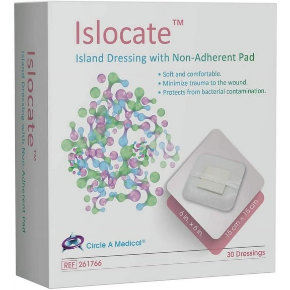 Islocate Bordered Gauze Island Dressing 6" x 6" with Non Adherent Pad for Wound Care , 30 Pack