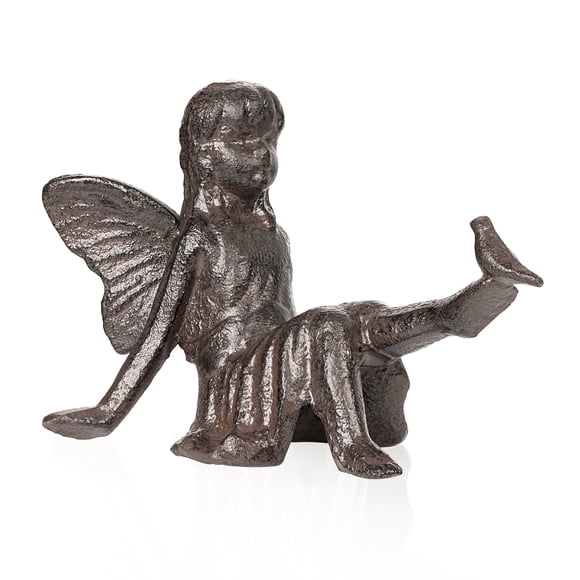 Sungmor Estatua de Hada de Hierro Fundido, Figura de Jardín Vintage Negra y Marrón de 3.4", Adorno Rústico para Escritorio Interior y Exterior para Patio, Decoración de Estantería