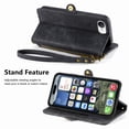thumbnail image 2 of Dteck Zipper Wallet Pocket Case for iPhone 16E, Shockproof with Card Holders for Women Men Premium PU Leather Embossed Patterned Flip Folio Stand Wristlet TPU Inner Shell Phone Case, Black, 2 of 4