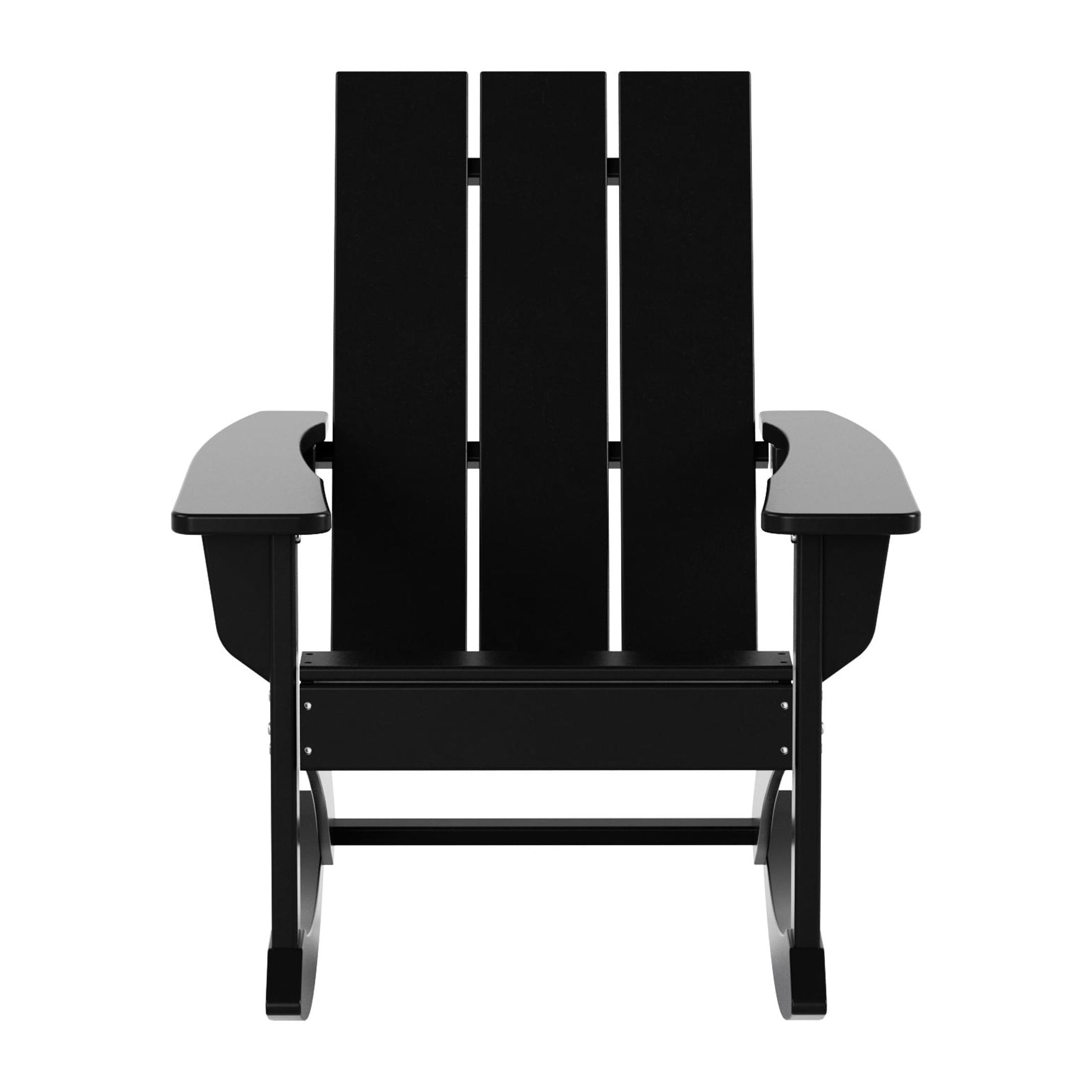 WestinTrends Ashore 3 Piece Patio Rocking Chair Set, All Weather Poly Lumber Adirondack Rocker Bistro Set Porch Patio Chairs Set of 2 with Large Side Table, Black