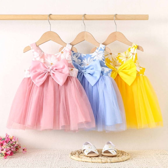 YHAJDS Kids Girls Sleeveless Dress Floral Print Puff Sleeve Summer Sundress