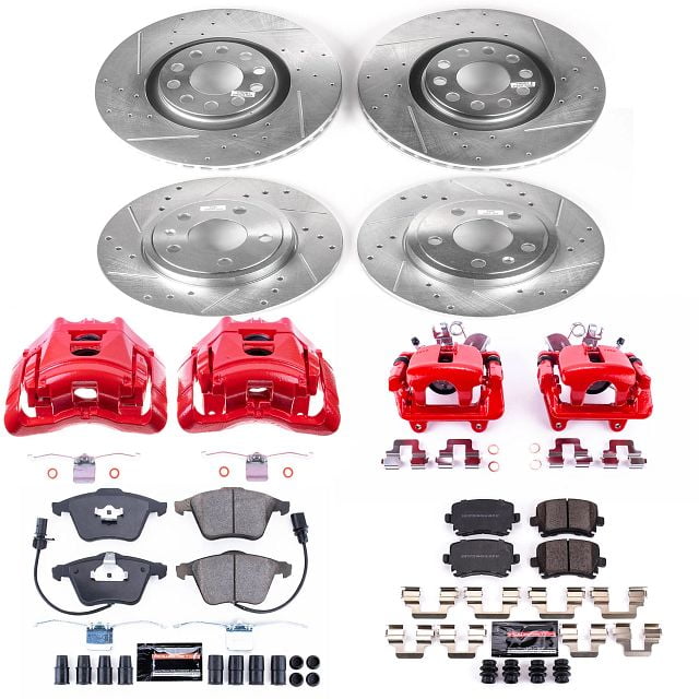 PowerStop Front and Rear Z23 Evolution Sport Brake Pad and Rotor Kit with Red Powder Coated Calipers Fits: AUDI Select Models KC4065