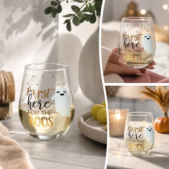 Ynsdnzl Ghost Stemless Wine Glass - Funny Halloween Cocktail Glass With Quote, Clear Glass Tumbler for Party, Bar, Home Decor