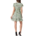 thumbnail image 3 of INSPIRE CHIC Women's Ruffle Sleeve Self-Tie V Neck Above Knee Ruffled A-Line Floral Chiffon Dress XL Light Green, 3 of 6